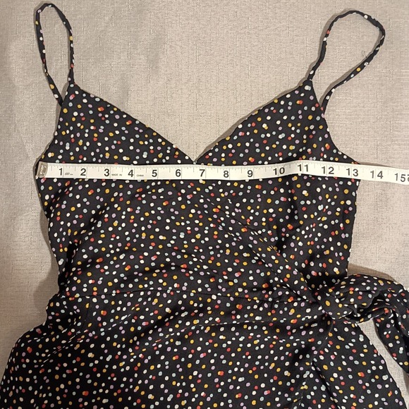 Reformation Troppo Confetti Black W/Colorful Polka Dots Wrap MINI Dress M SHORT! - Picture 5 of 10